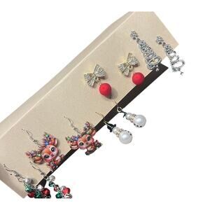 Christmas Earrings Wardrobe 5 pair Holiday Festive Fun Jingle Bells Rhinestone